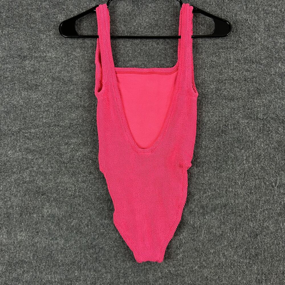 Hunza G Swimsuit One Size Square Neck Hot Pink Stretchy Beach Pool Cruise Chic - Picture 9 of 14